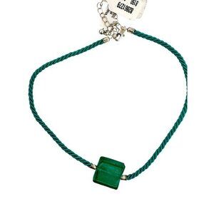 Turquoise Rope Necklace With Square Glass Pendant & Chain Clasp